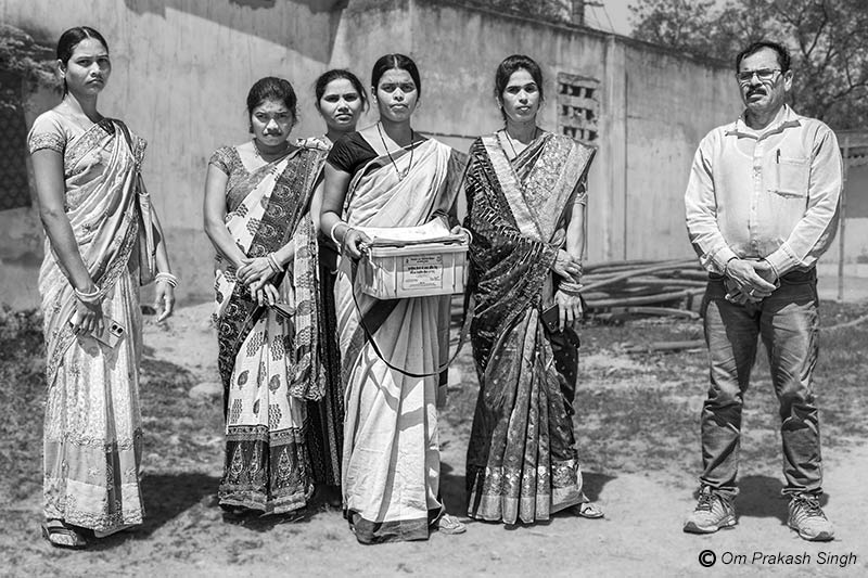 Some women members of a Village Water and Sanitation Committee (VWSC), together with a male counterpart in Seraikela-Kharsawan district, Jharkhand, India